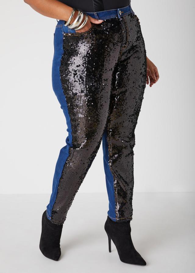 Sequined Mid Rise Skinny Jeans Product Image