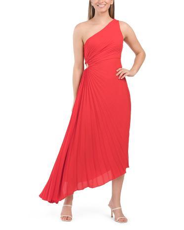 One Shoulder Pleated Maxi Dress for Women Product Image