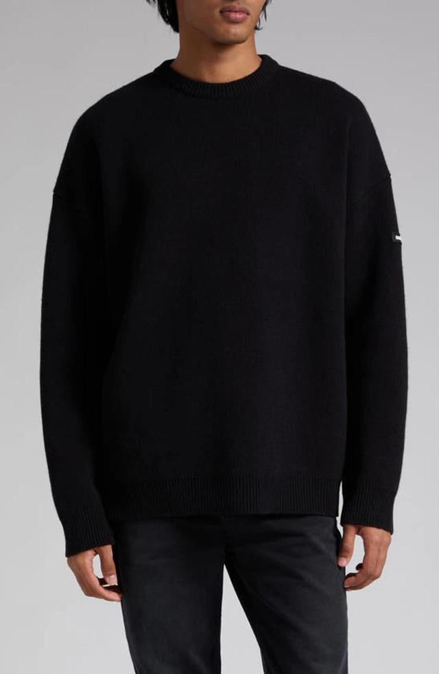 BALENCIAGA Oversize Double Face Wool Blend Crewneck Sweater In Navy Blue Product Image