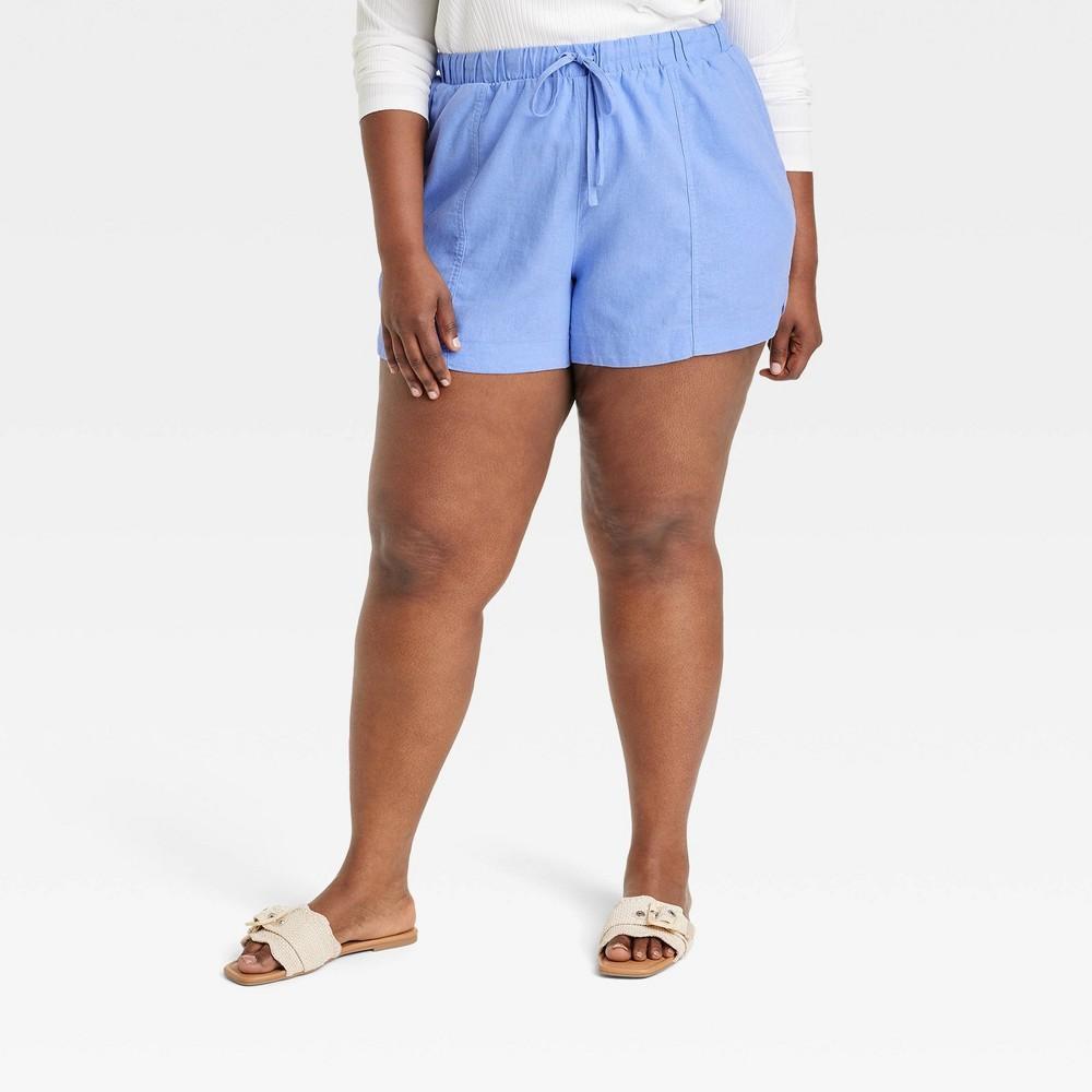 Womens High-Rise Linen Pull-On Shorts - Universal Thread Blue XXL Product Image