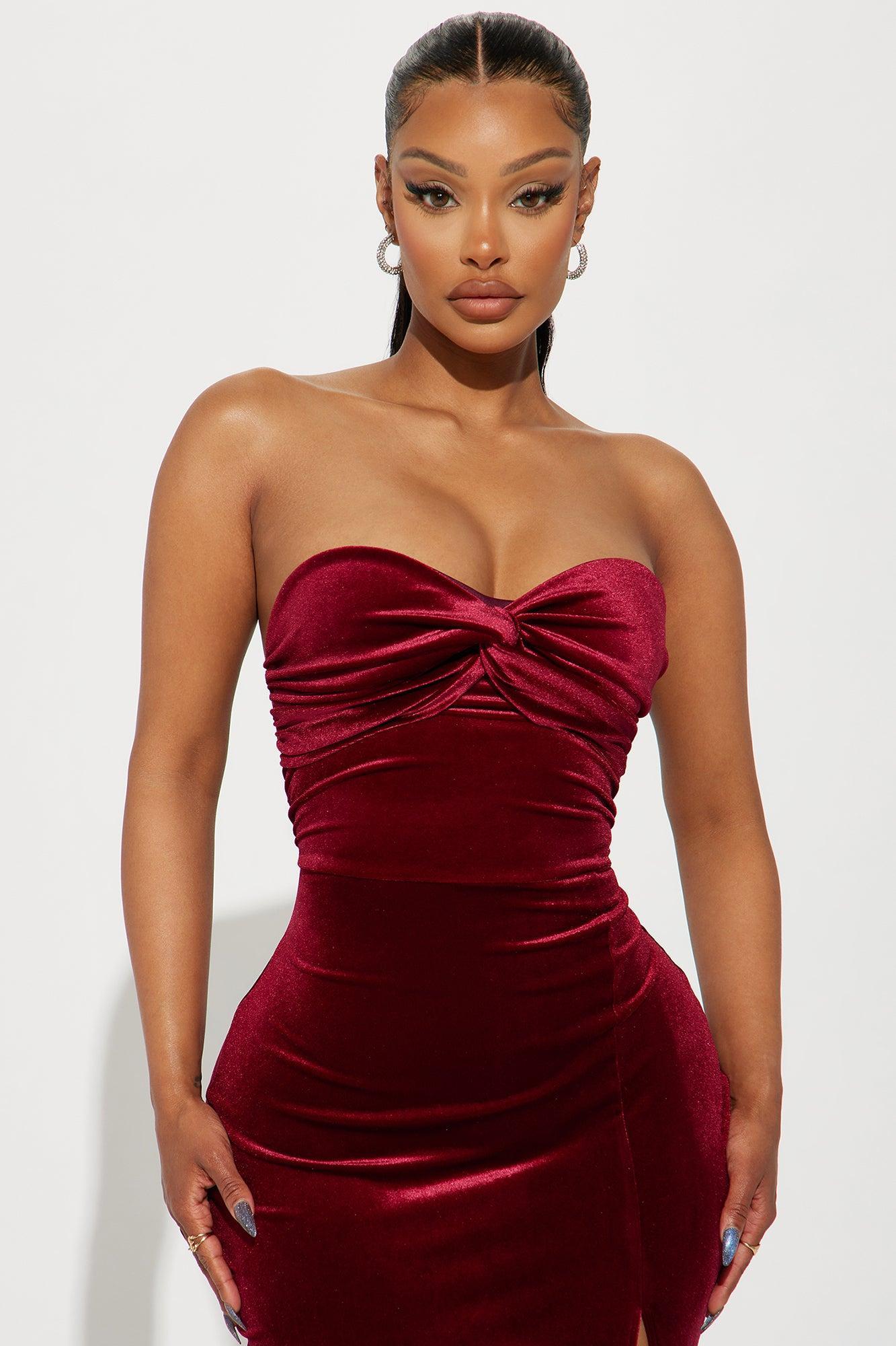 Mildred Velvet Maxi Dress - Burgundy Product Image