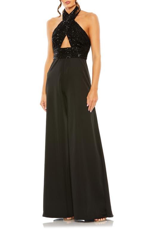 Mac Duggal Sequin Halter Wide Leg Jumpsuit Product Image