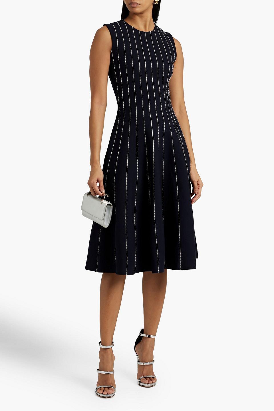 Crystal-embellished Stretch-knit Midi Dress In Midnight Blue Product Image