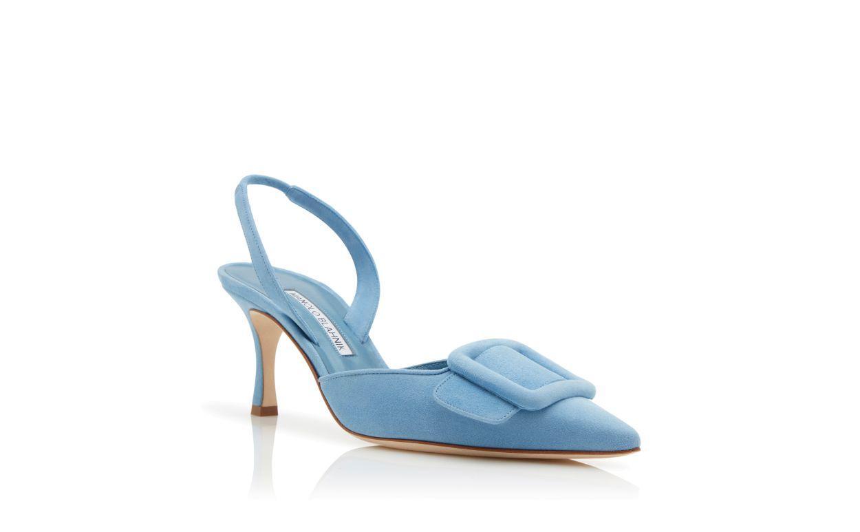 MAYSLI Light Blue Suede Buckle Detail Slingback Pumps Product Image