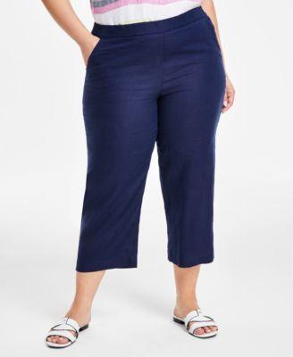 Plus Size 100% Linen Cropped Pants, Created for Macy's Product Image