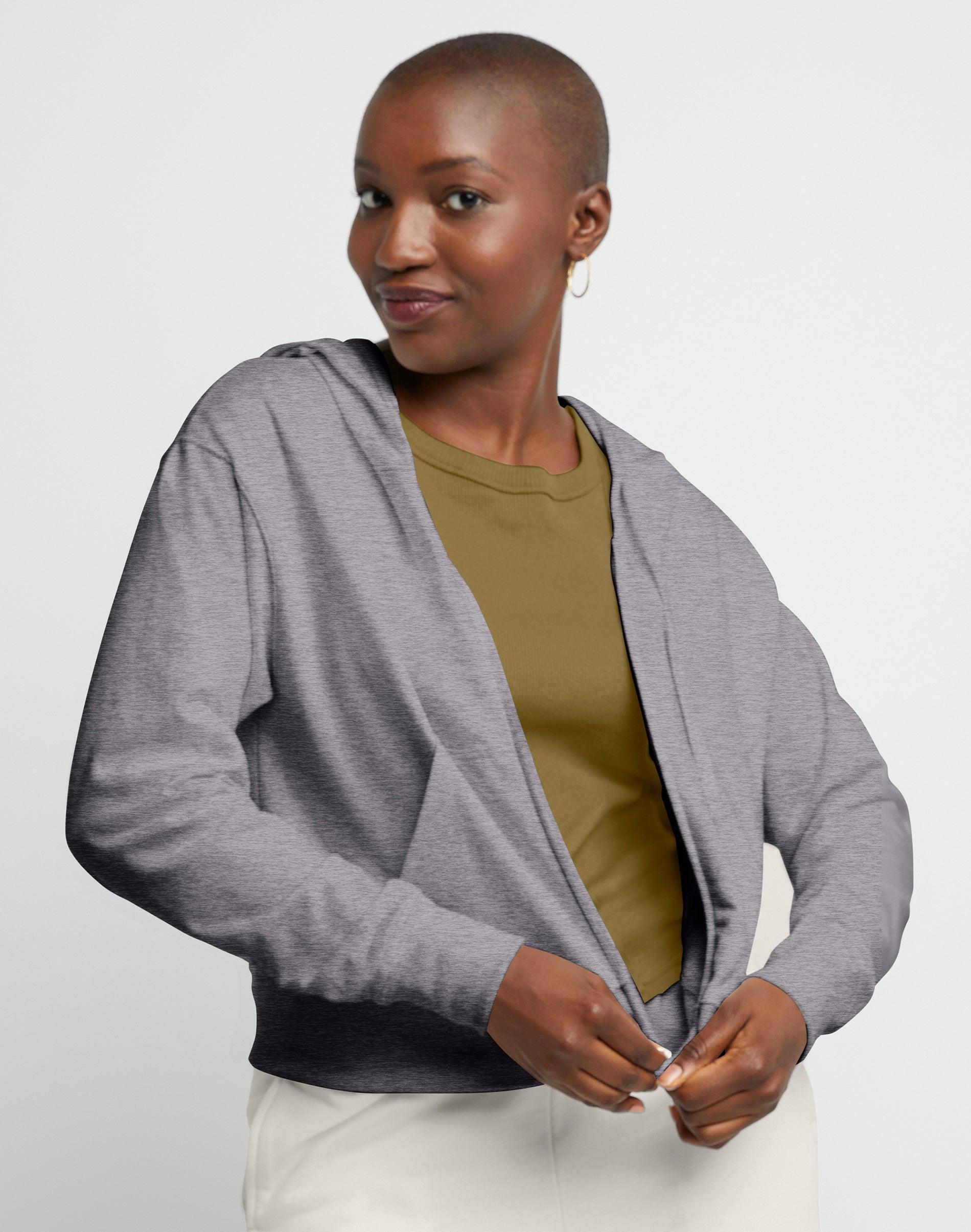 Womens Hanes Originals Full-Zip French Terry Hoodie Concrete Pe Grey Product Image