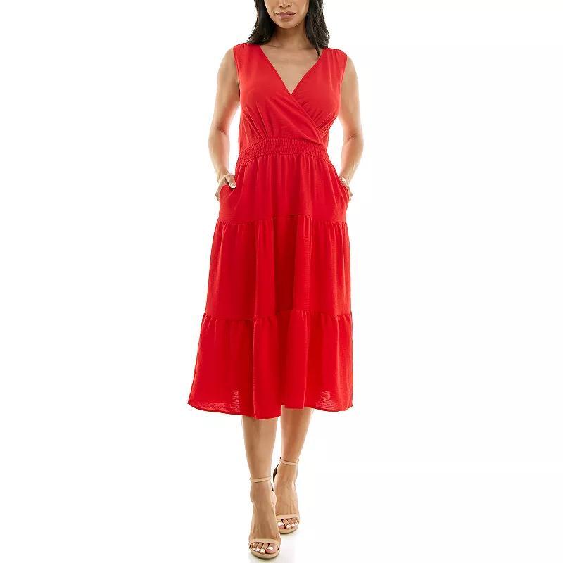 Womens Nina Leonard Tiered Smocked Midi Dress Product Image