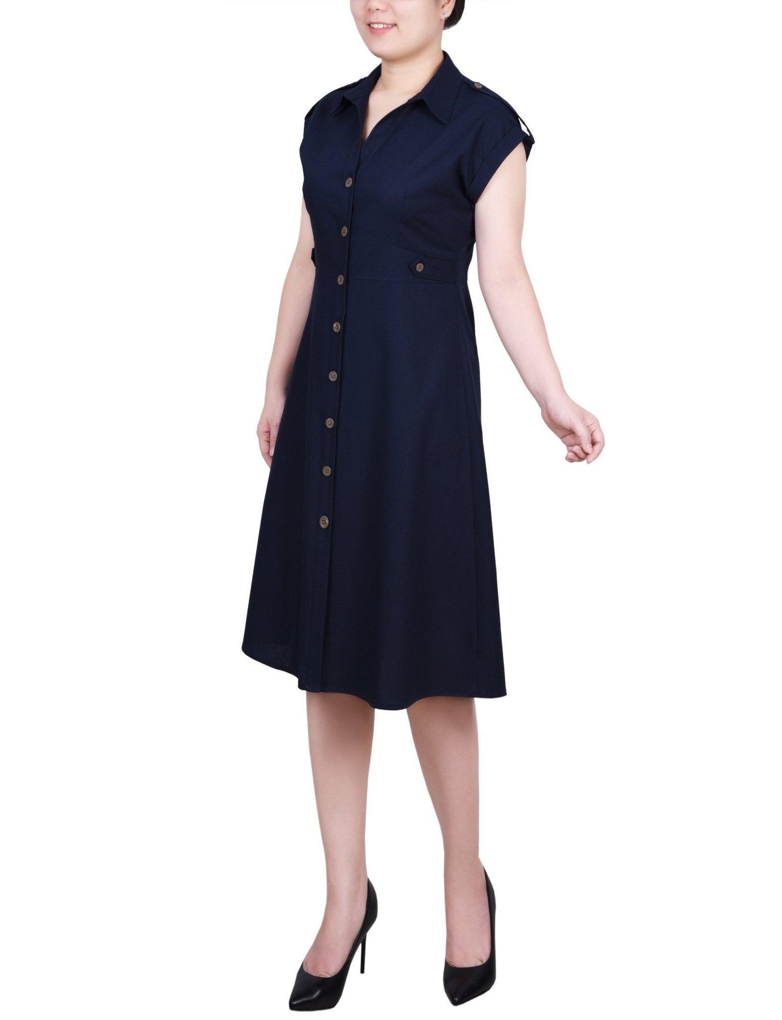 Short Sleeve Button Front Linen Dress - Petite Product Image