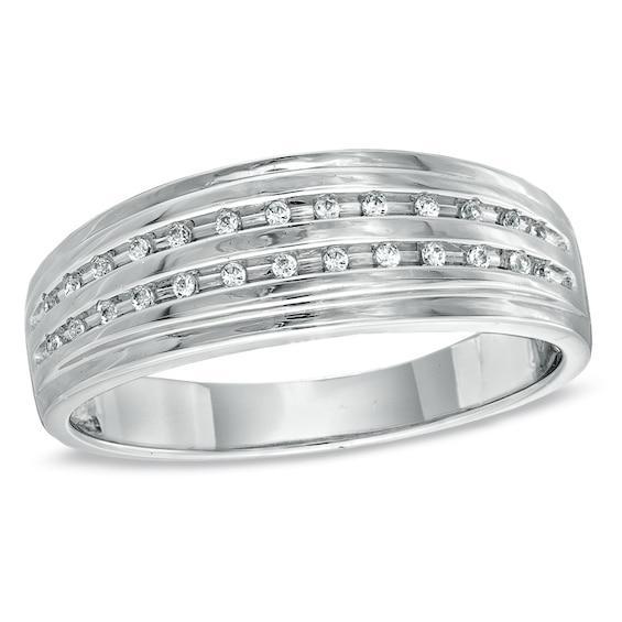 Men's 1/15 CT. T.w. Diamond Double Row Wedding Band in Sterling Silver Product Image