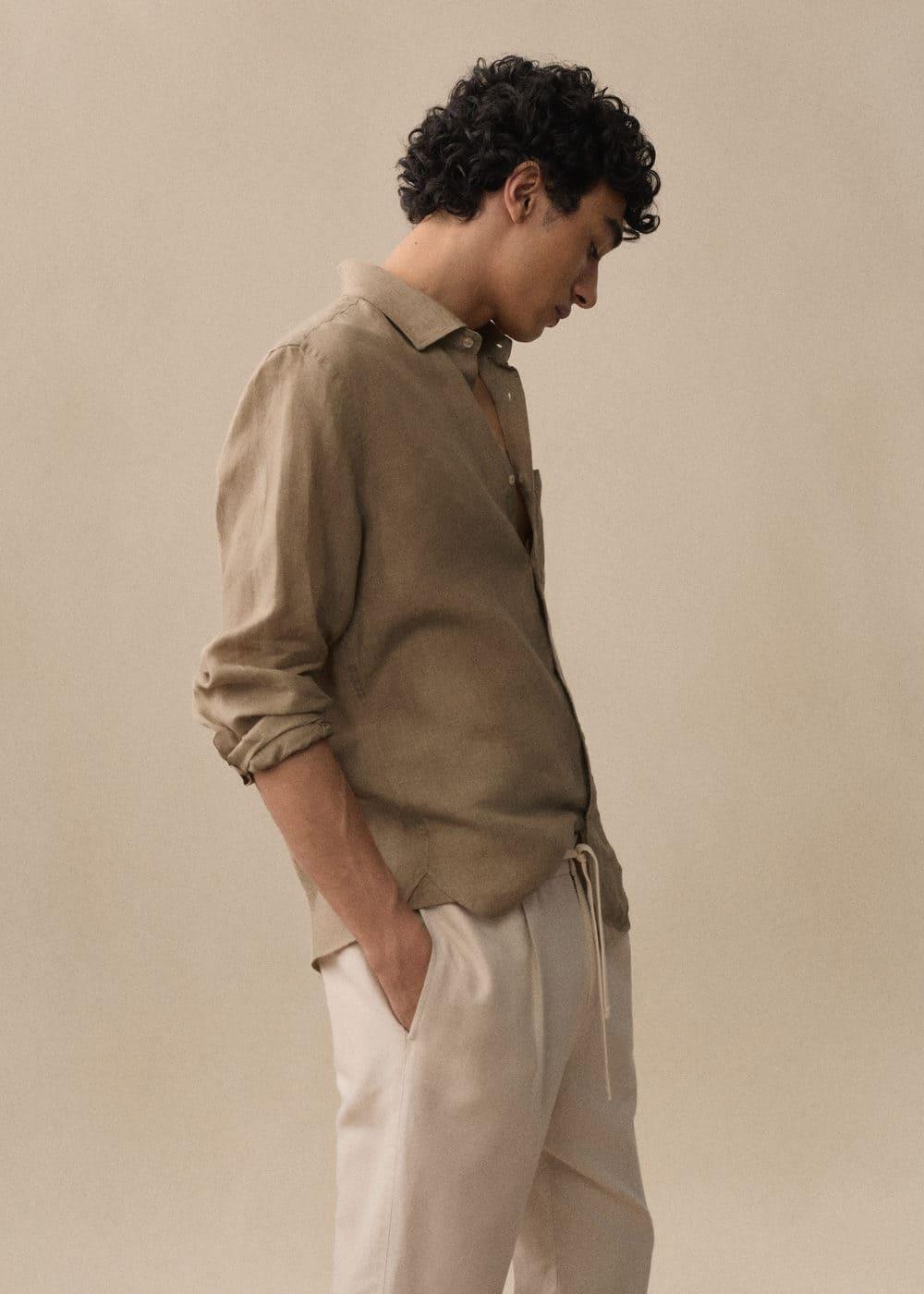 MANGO MAN - Classic fit 100% linen shirt beigeMen Product Image