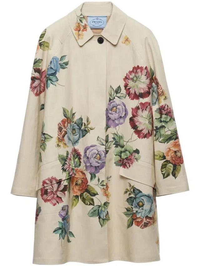 Floral-print Single-breasted Coat In Brown Product Image