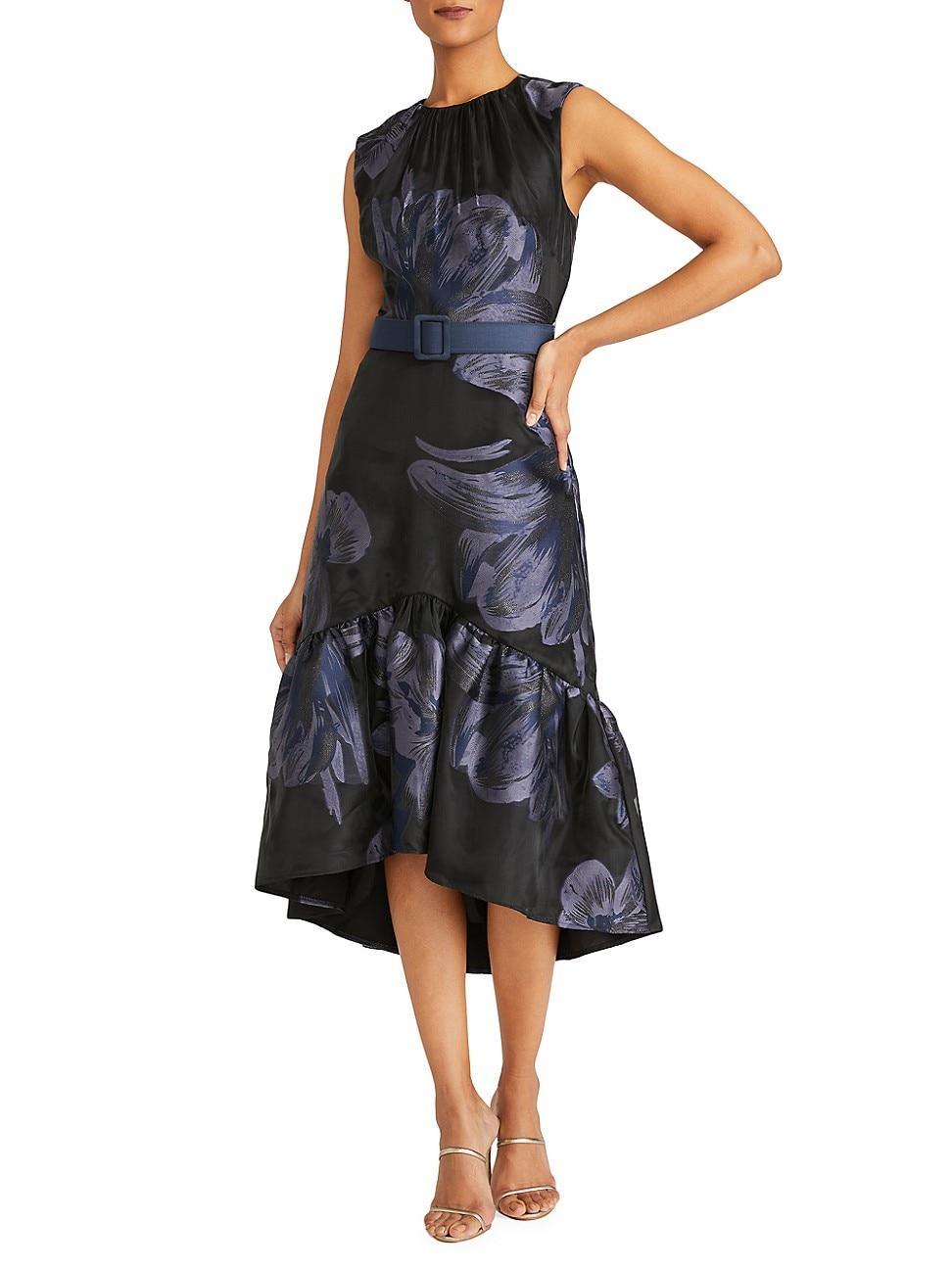 Kay Unger Beatrix Belted Floral High-Low Cocktail Dress Product Image