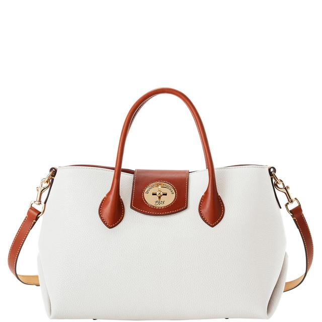 Dooney & Bourke Womens Pebble Turnlock Handle Leather Tote Shopping Bag 30 in White Product Image