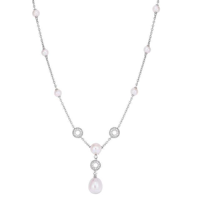 Sterling Silver Freshwater Cultured Pearl & Lab-Created White Sapphire Y Necklace, Womens Product Image