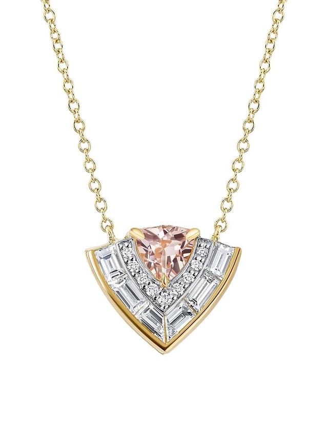 Womens Signature 18K Yellow Gold, Morganite & Diamond Tiered Pendant Necklace Product Image