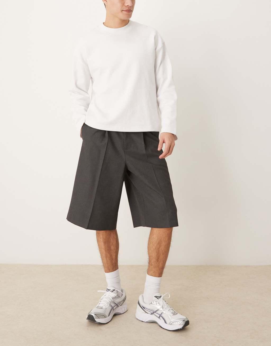 ASOS DESIGN smart oversized bermuda shorts with front pleats in dark gray Product Image