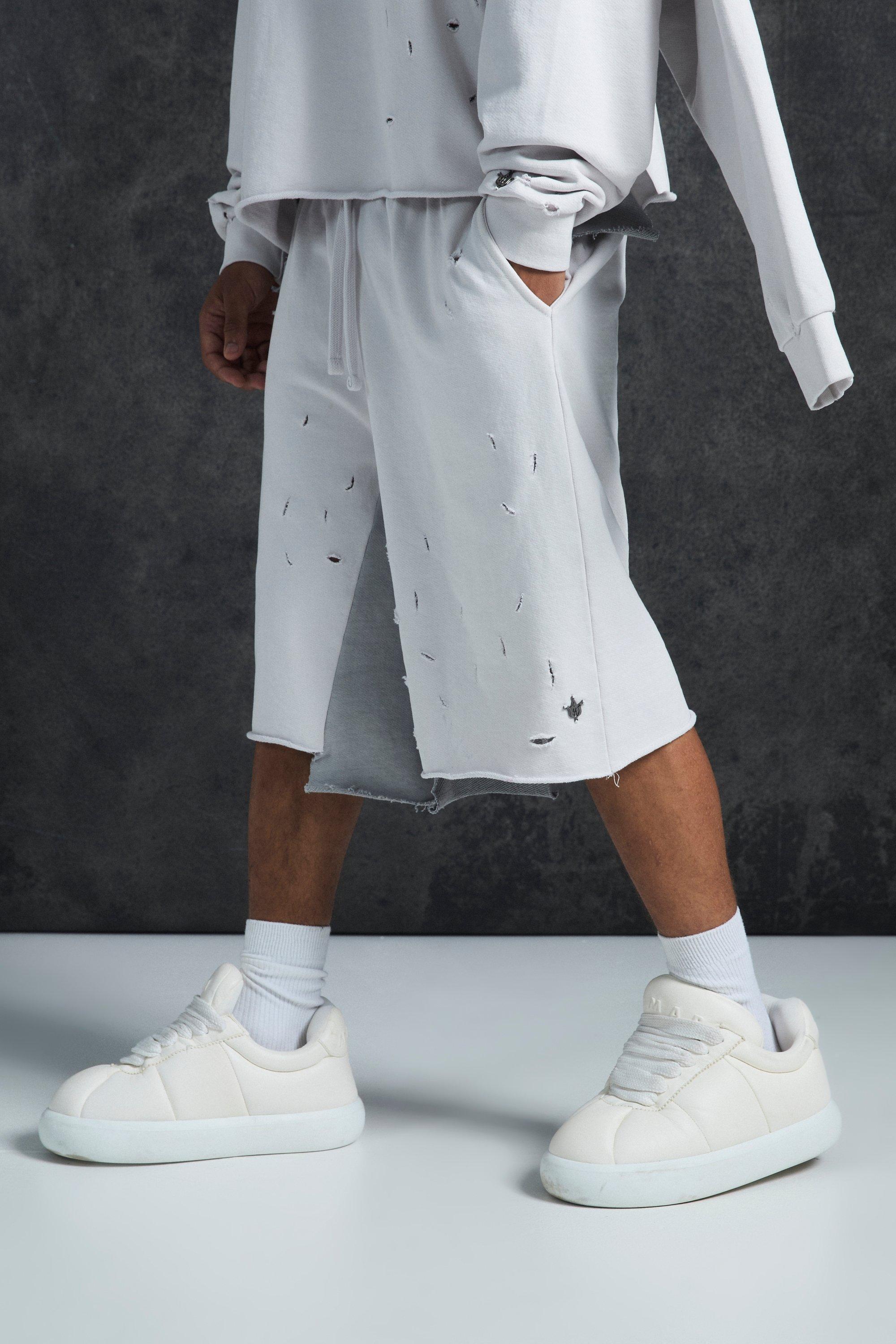 Trippie Redd Relaxed Washed & Distressed Double Waistband Long Length Short | boohooMAN USA Product Image