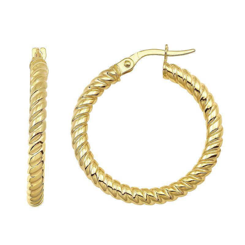 14K Forever Ribbed Hoop Earrings, Womens, 14k Gold Product Image