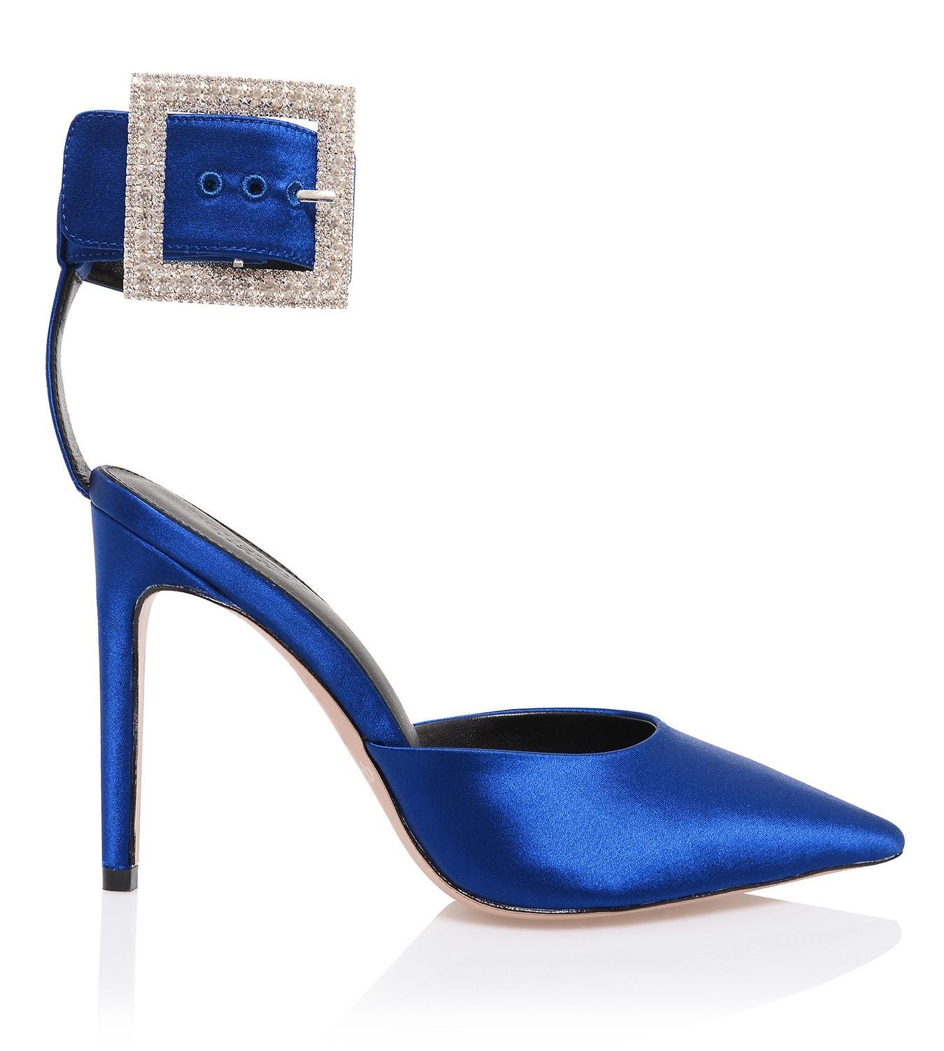 Krista Cobalt Blue Crystal Buckle Pumps Product Image