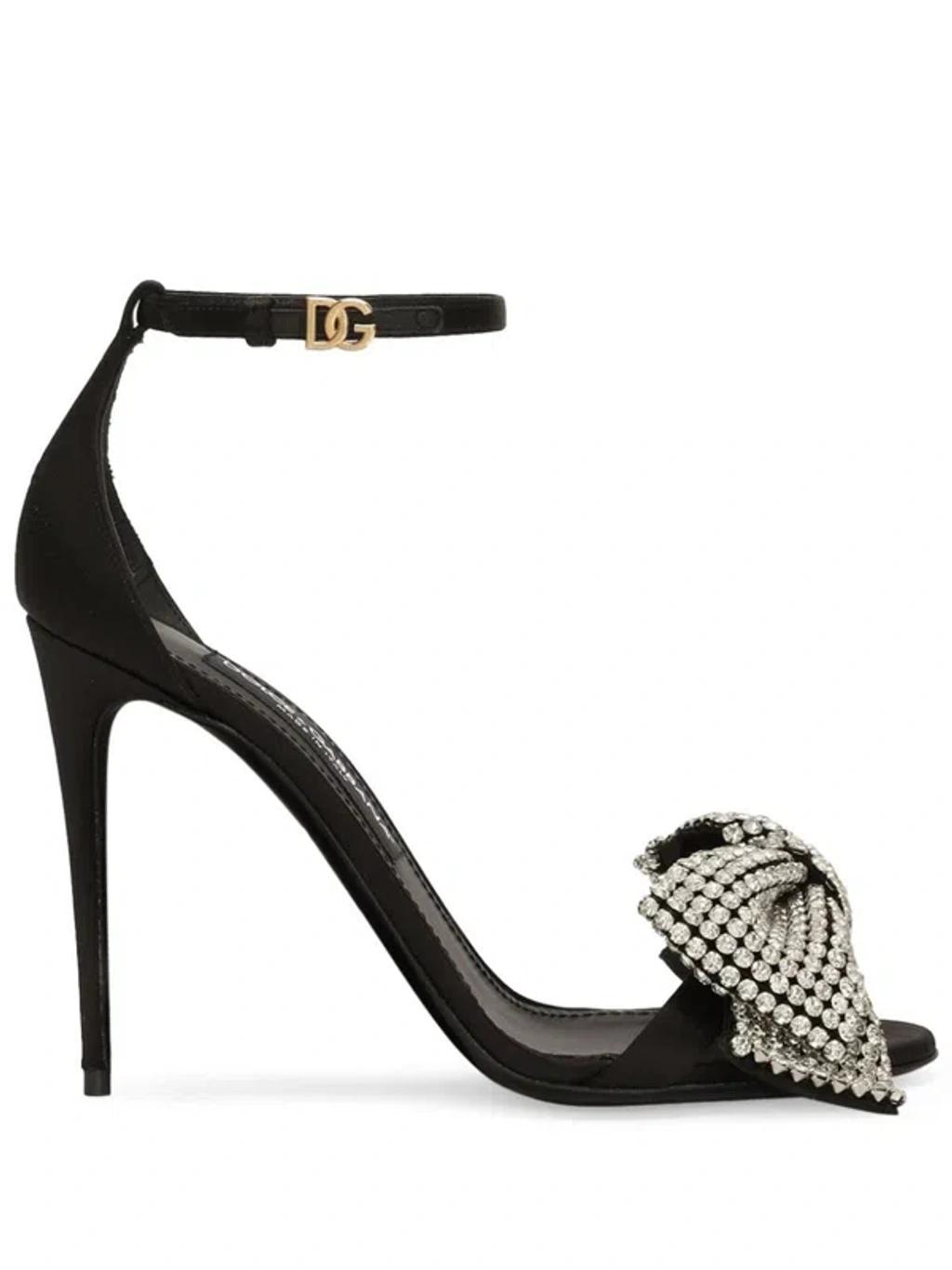 Rhinestone-embellished Satin Sandals In Black product image