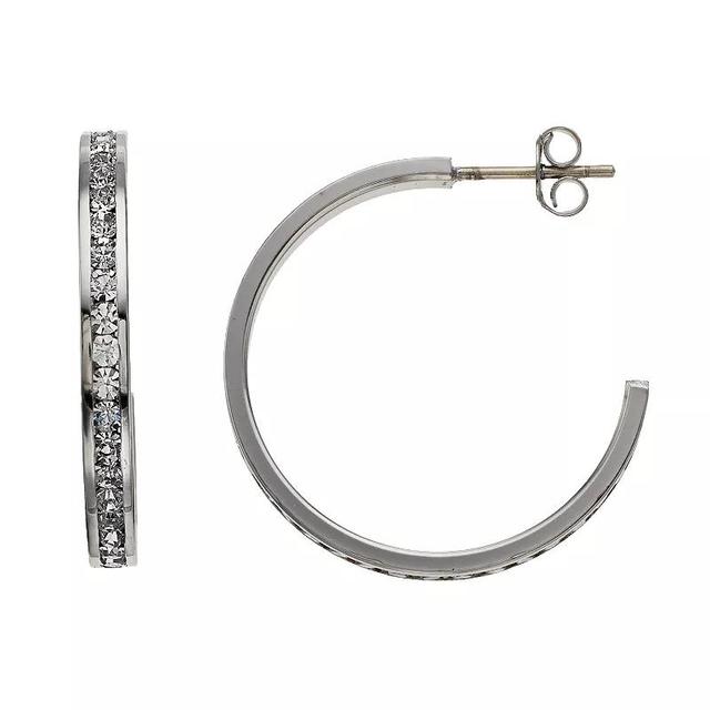 Traditions Jewelry Company Sterling Silver Crystal Hoop Earrings, Womens, White Product Image