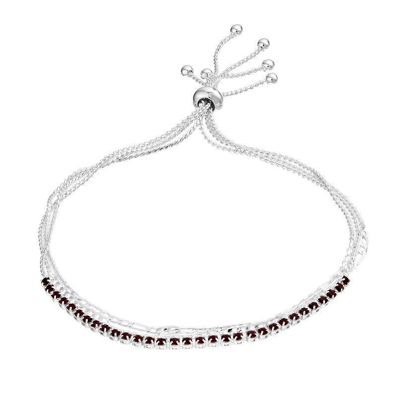 City Luxe Crystal Simulated Birthstone Multi-Strand Adjustable Chain Bracelet, Womens, Silver Tone February Product Image