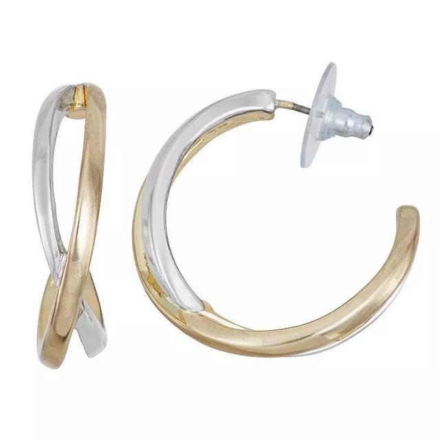 Napier Two Tone Mixed Feelings C Hoop Earrings, Womens Product Image