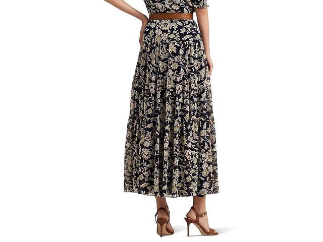 LAUREN Ralph Lauren Floral Crinkle Georgette Tiered Skirt (Navy Multi) Women's Skirt Product Image