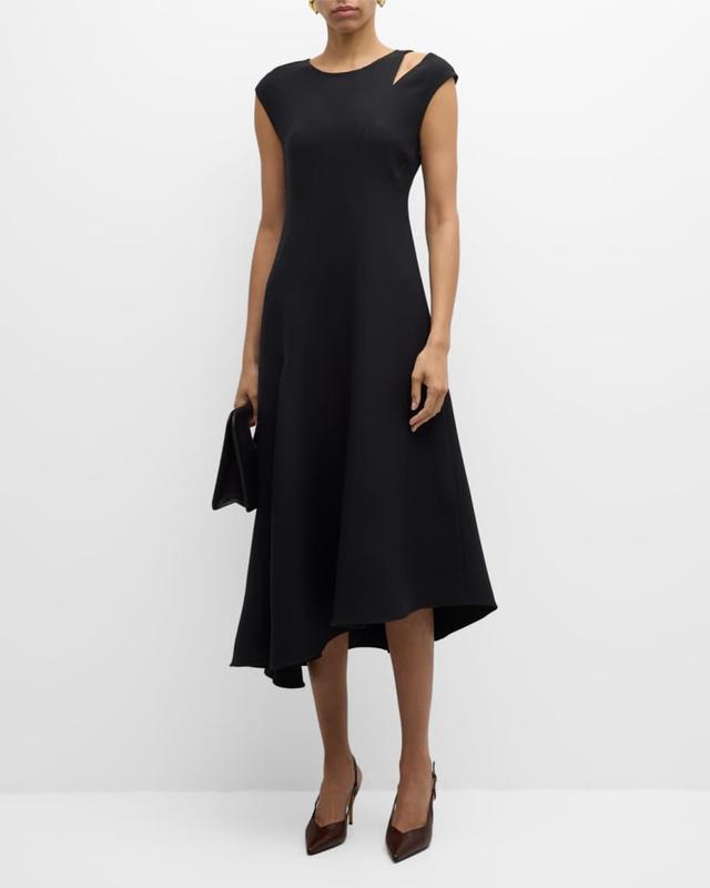 Asymmetric Cutout Wool-Silk Midi Dress Product Image