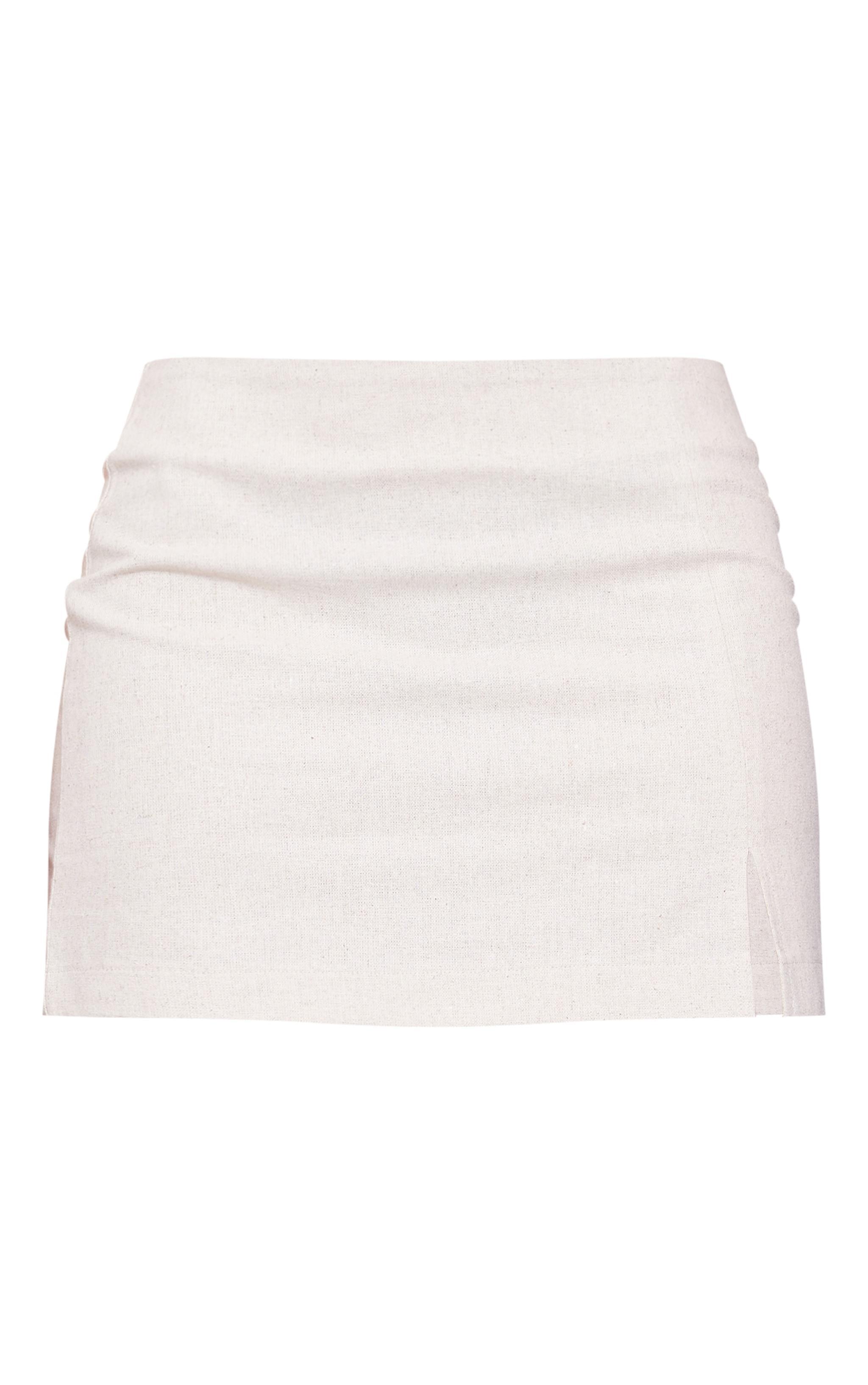 Premium Oatmeal Linen Look Split Mini Skirt Product Image