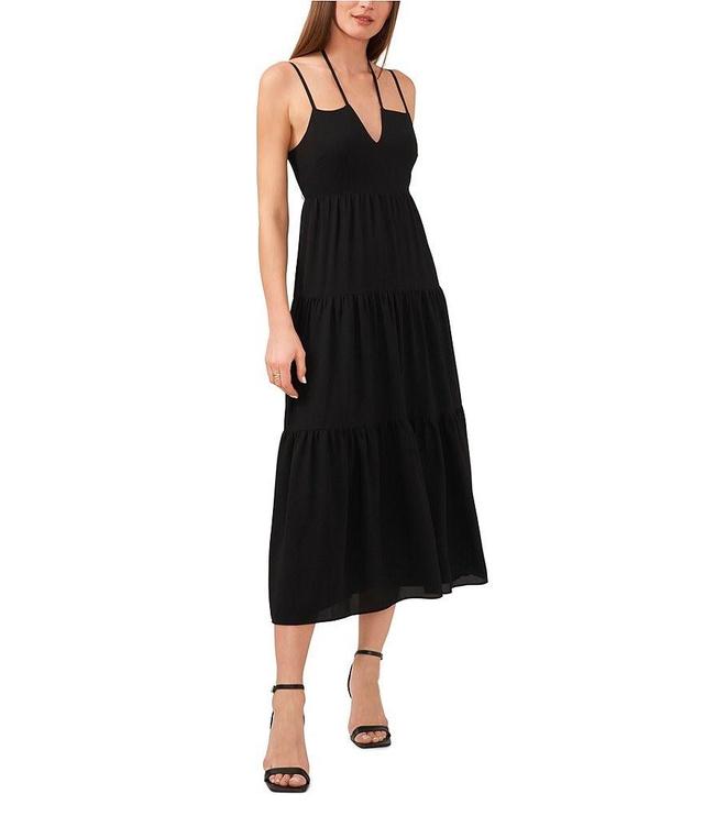 1. STATE Sleeveless Strappy V-Neck Heavy Crepe A-Line Maxi Dress Product Image