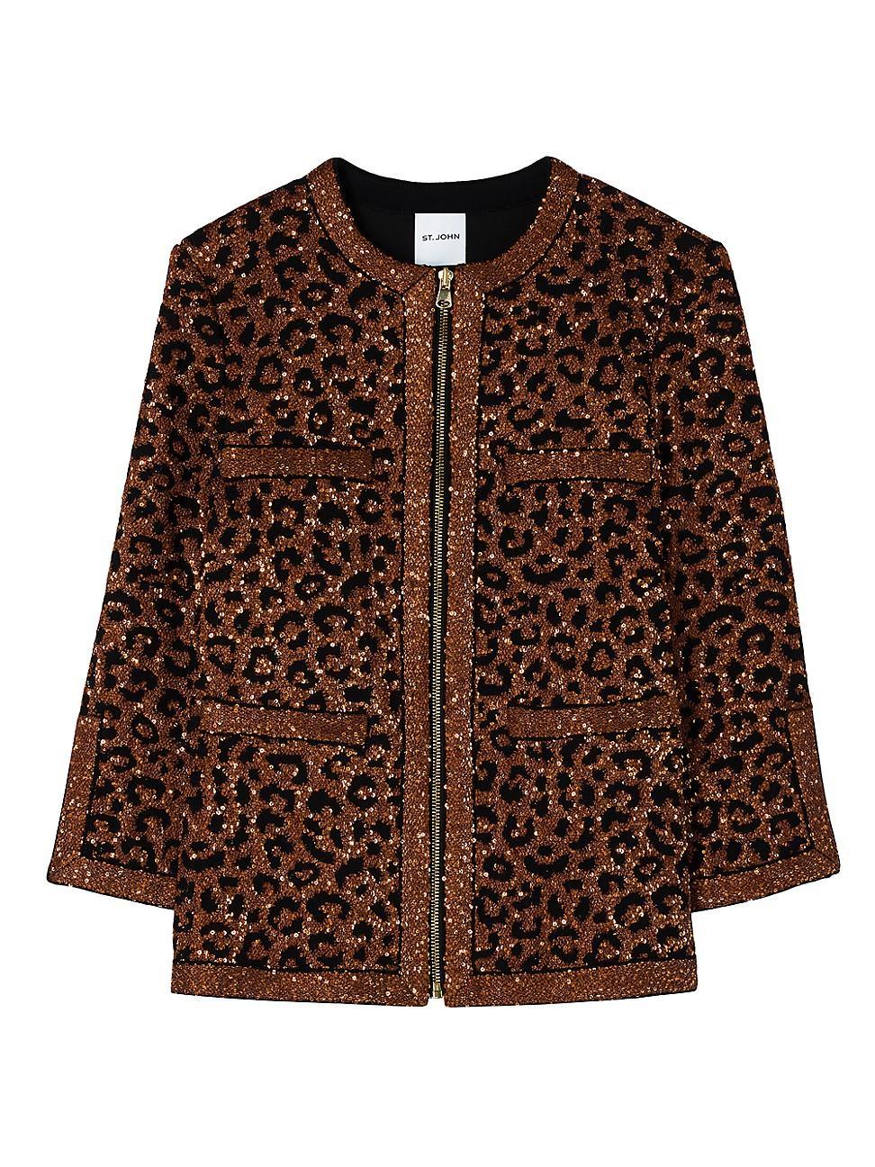 Womens Leopard Sequin Knit Jacket Product Image