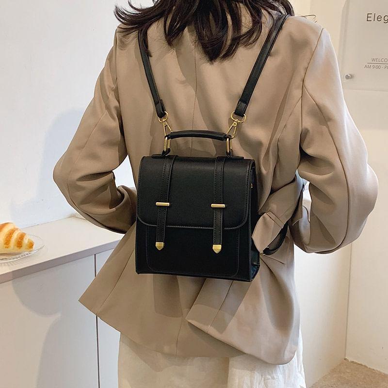 Plain Faux Leather Satchel Backpack Product Image