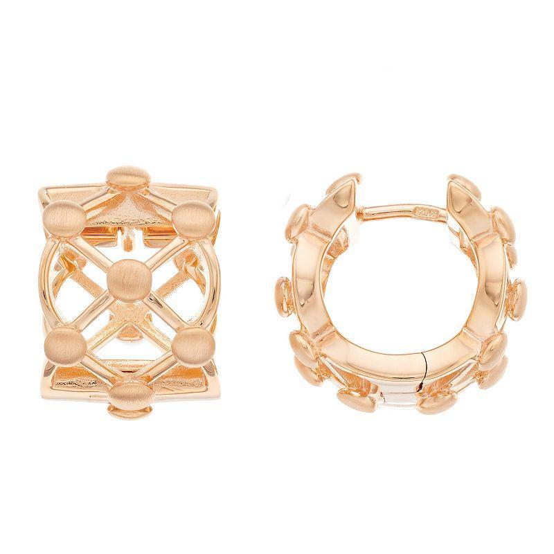 18k Rose Gold Over Silver Lattice Huggie Hoop Earrings, Womens, Pink Tone Product Image