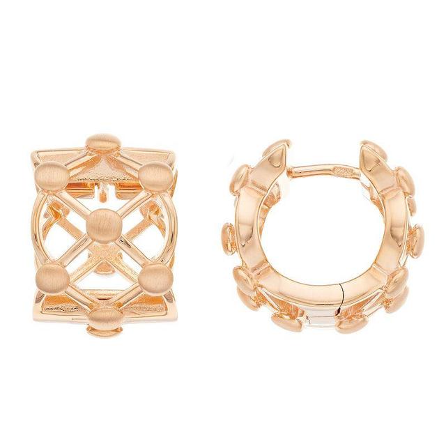 18k Rose Gold Over Silver Lattice Huggie Hoop Earrings, Womens, Pink Tone Product Image