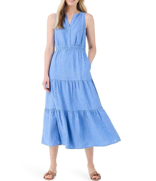 NIC + ZOE Rumba Woven Daydream Split V-Neck Sleeveless Tiered A-Line Maxi Dress Product Image