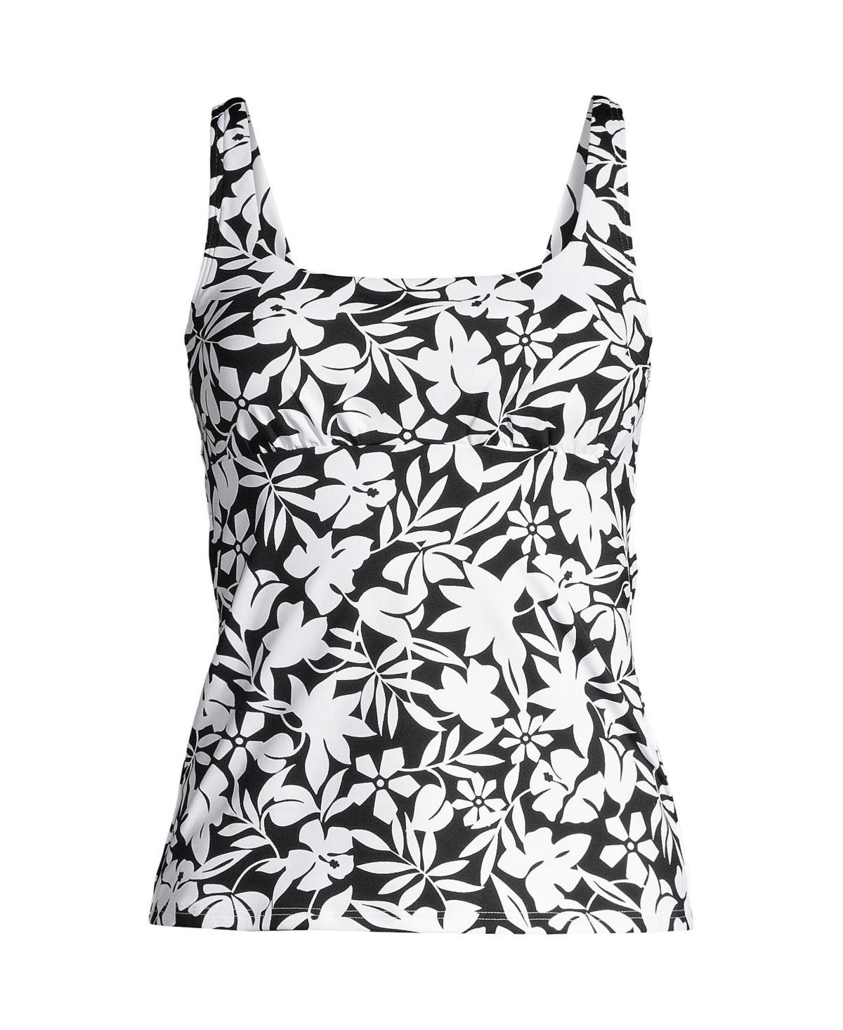 Womens Lands End Tummy Control UPF 50 Squareneck Tankini Top Black Product Image