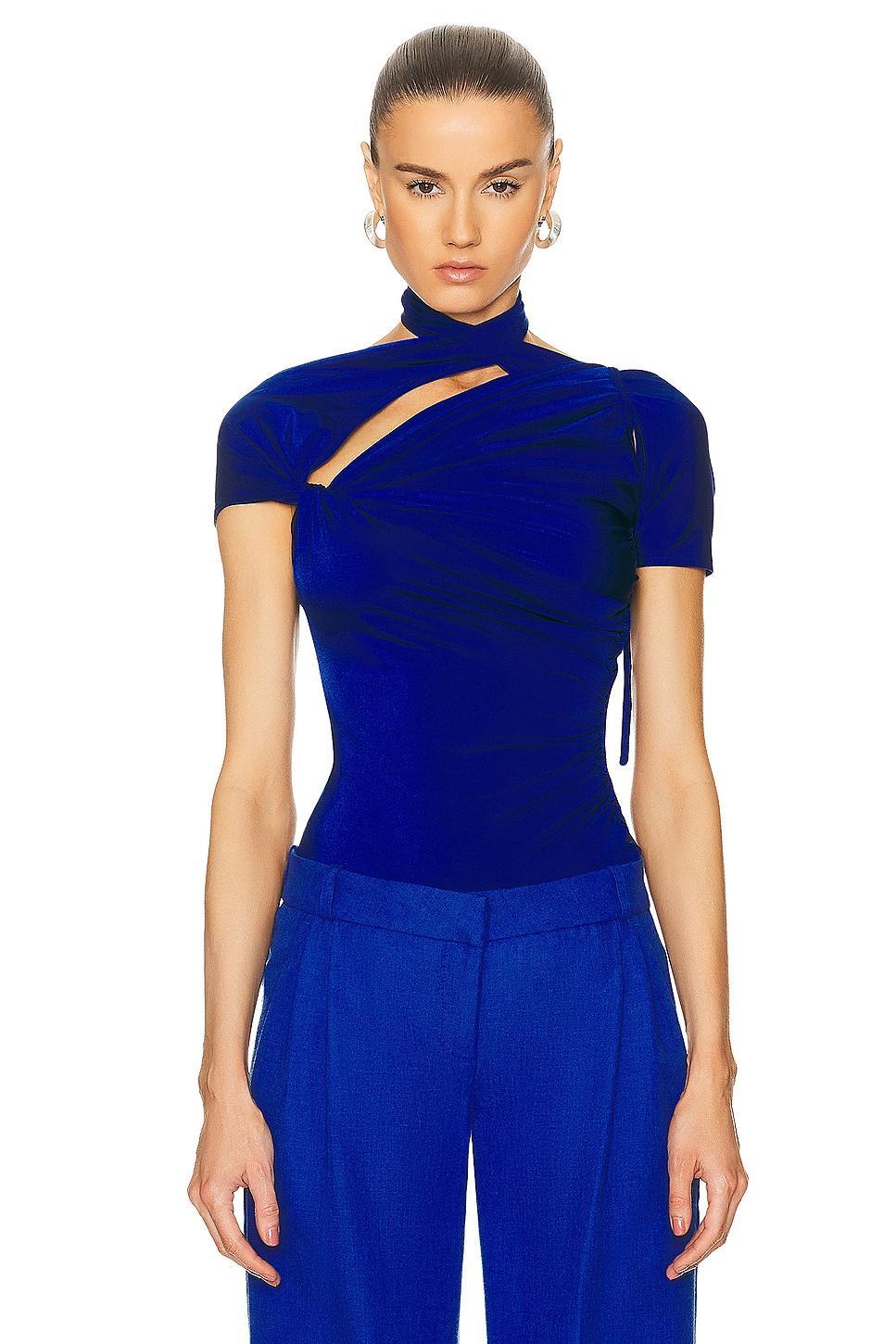 Coperni Asymmetric Draped Jersey Top Royal. (also in S). Product Image