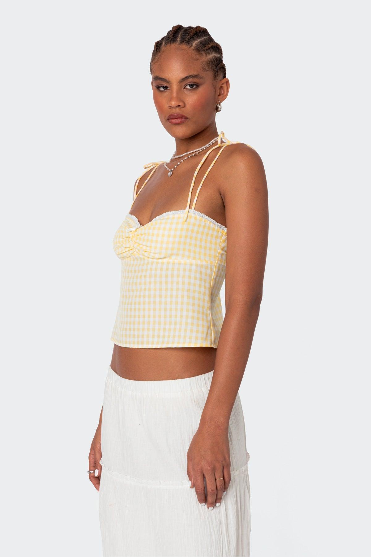 Billie Open Tie Back Gingham Top Product Image