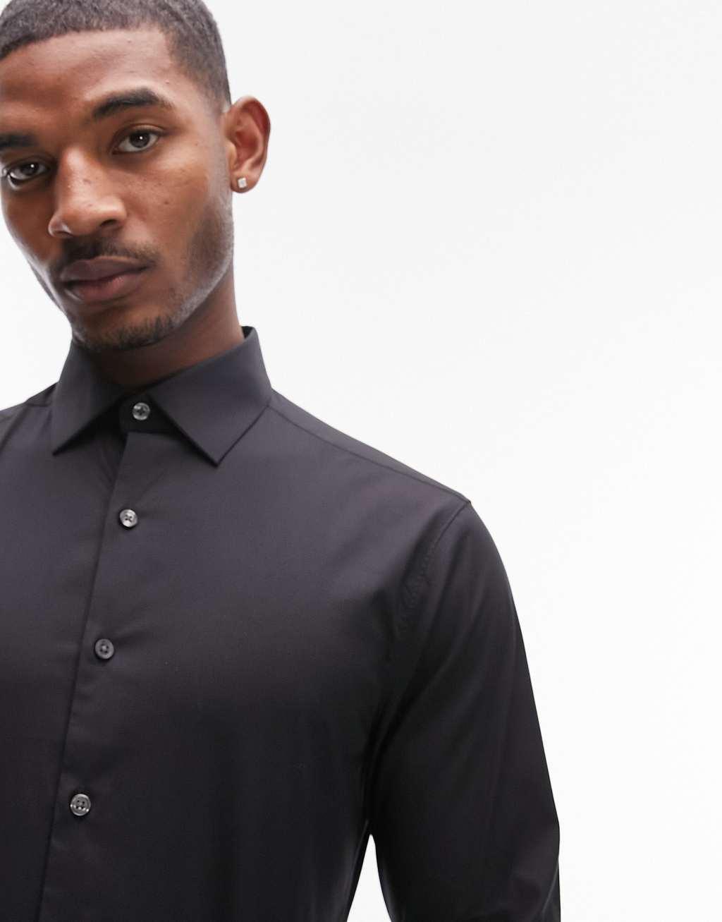 Topman long sleeve formal stretch shirt in black Product Image