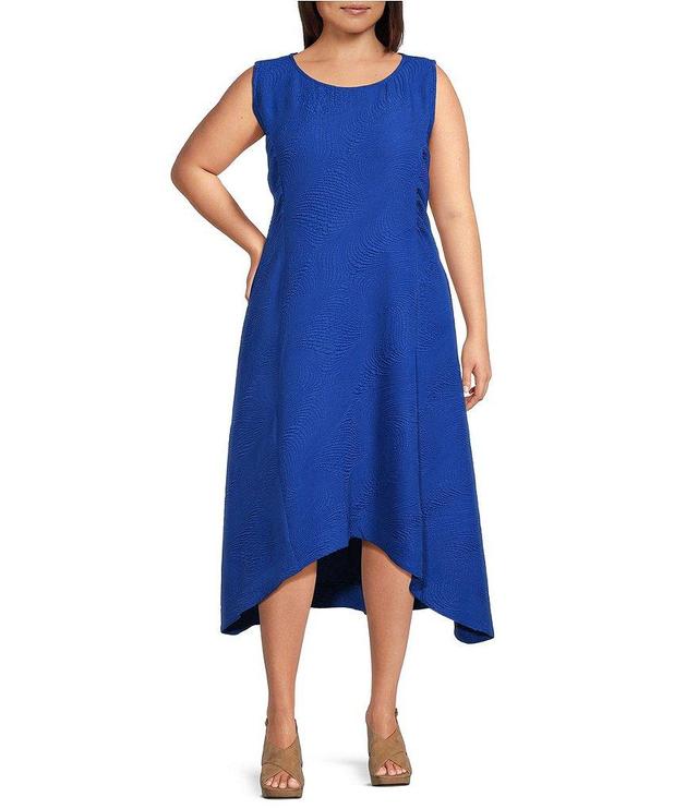 IC Collection Plus Size Wave Textured Knit Boat Neck Sleeveless A-Line Midi Dress Product Image