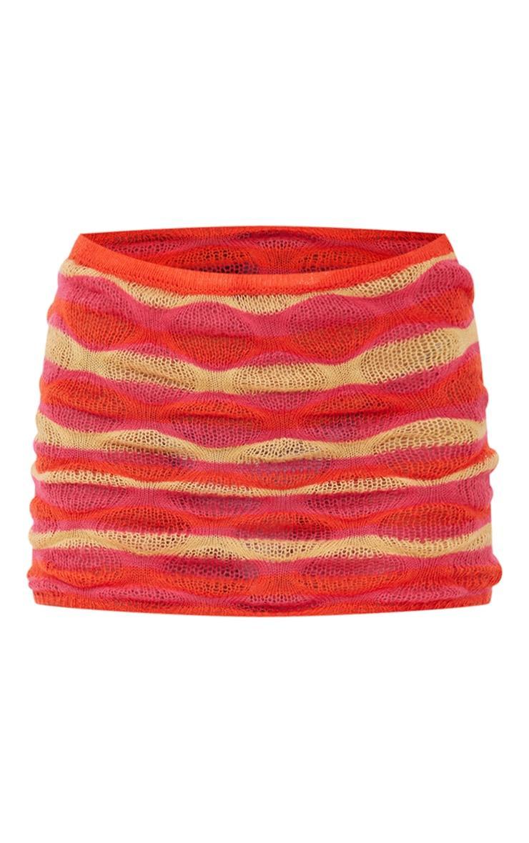 Orange Waved Open Knit Mini Skirt Product Image