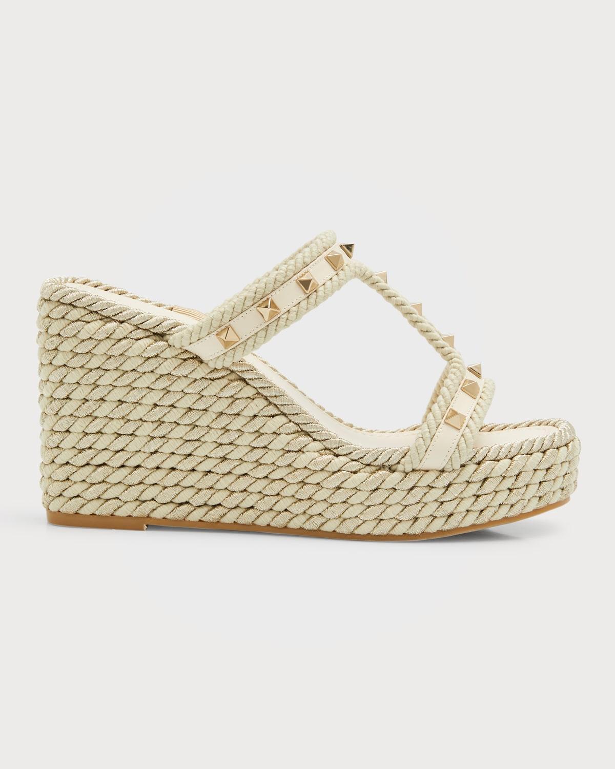 Valentino Garavani Womens Rockstud Espadrille Platform Wedge Sandals Product Image