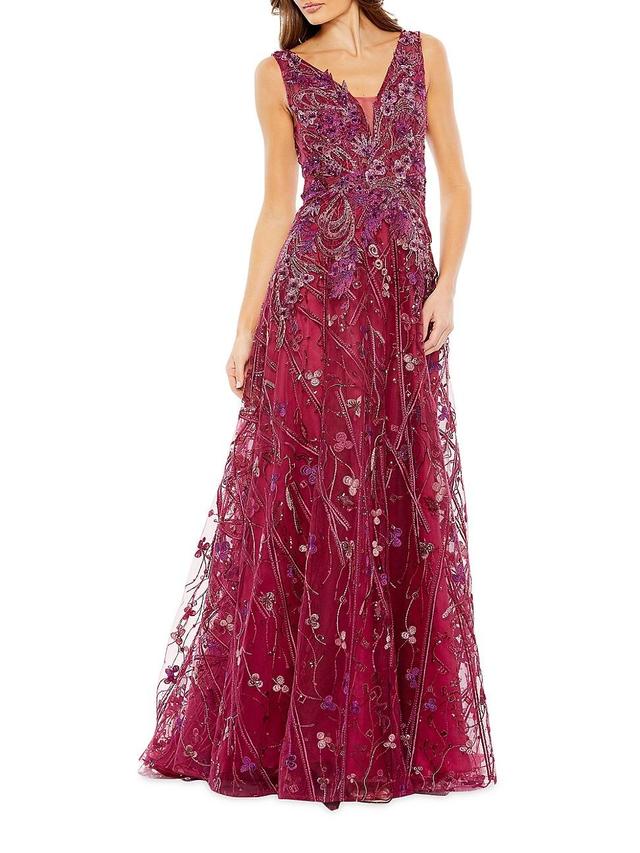 Womens Embroidered Floral A-Line Gown Product Image