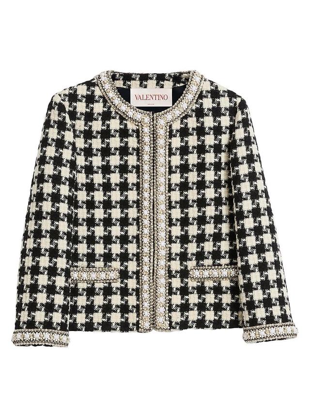 Womens Embroidered Jacket in Damier Light Tweed Product Image