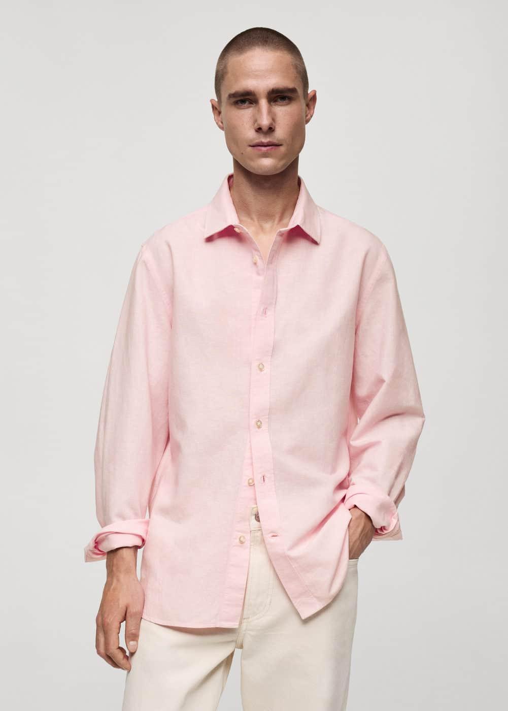 MANGO MAN - Classic-fit linen-blend shirt pinkMen Product Image