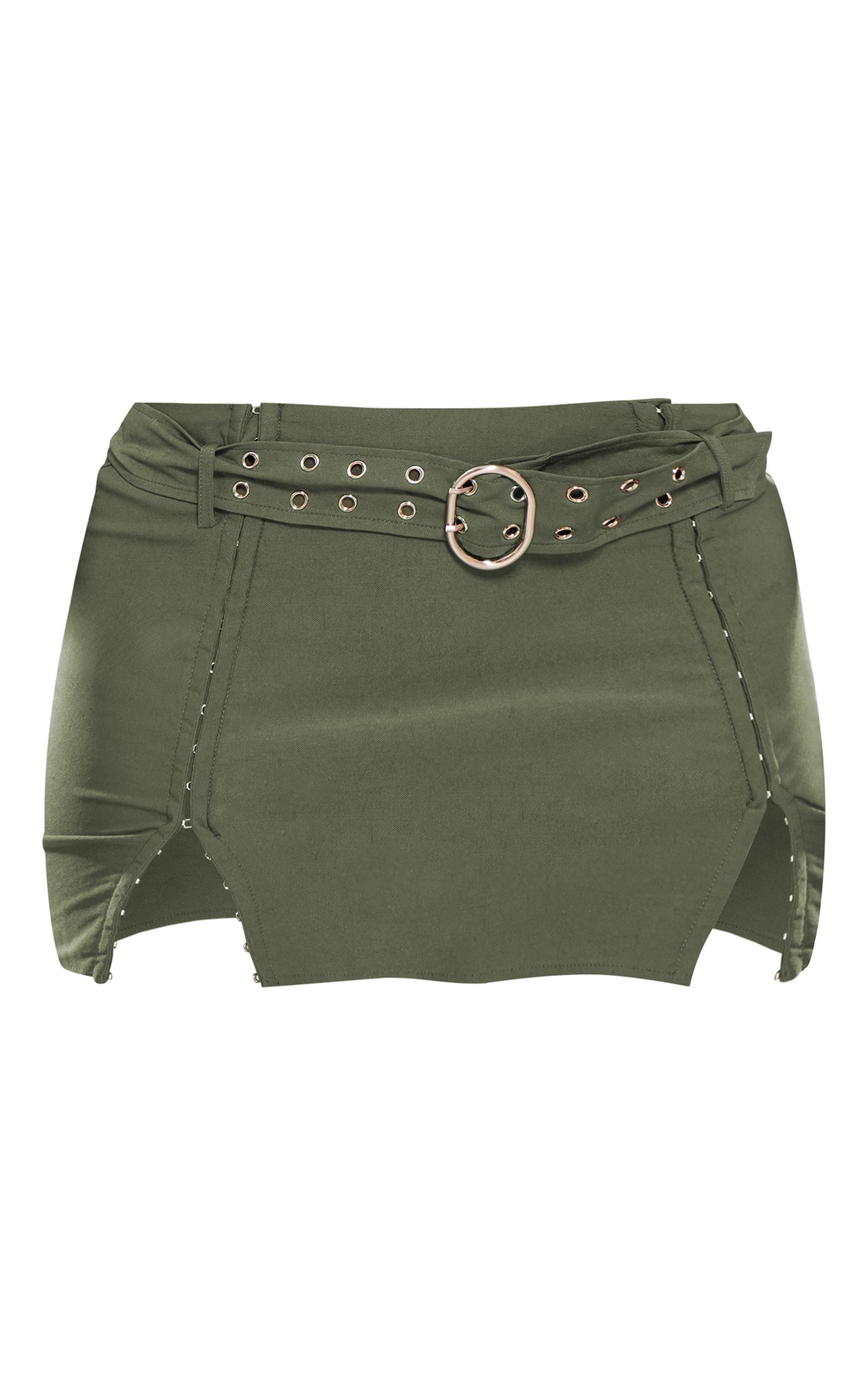 Shape Khaki Belted Utility Split Front Mini Skirt Product Image