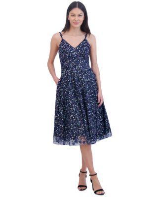 Eliza J Womens Floral Sequin Sleeveless Fit & Flare Dress Product Image