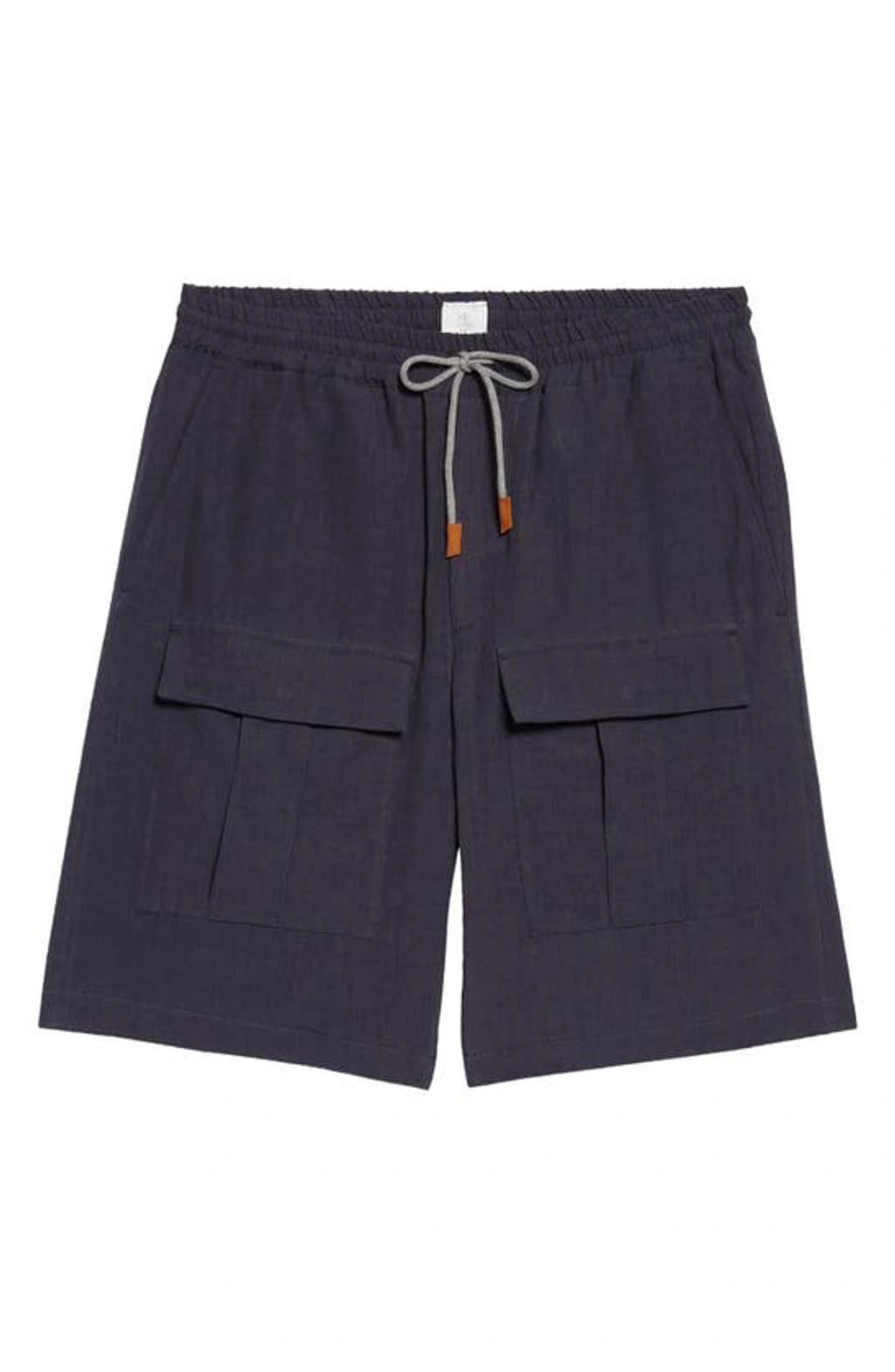 Linen Cargo Bermuda Shorts In Blue Product Image