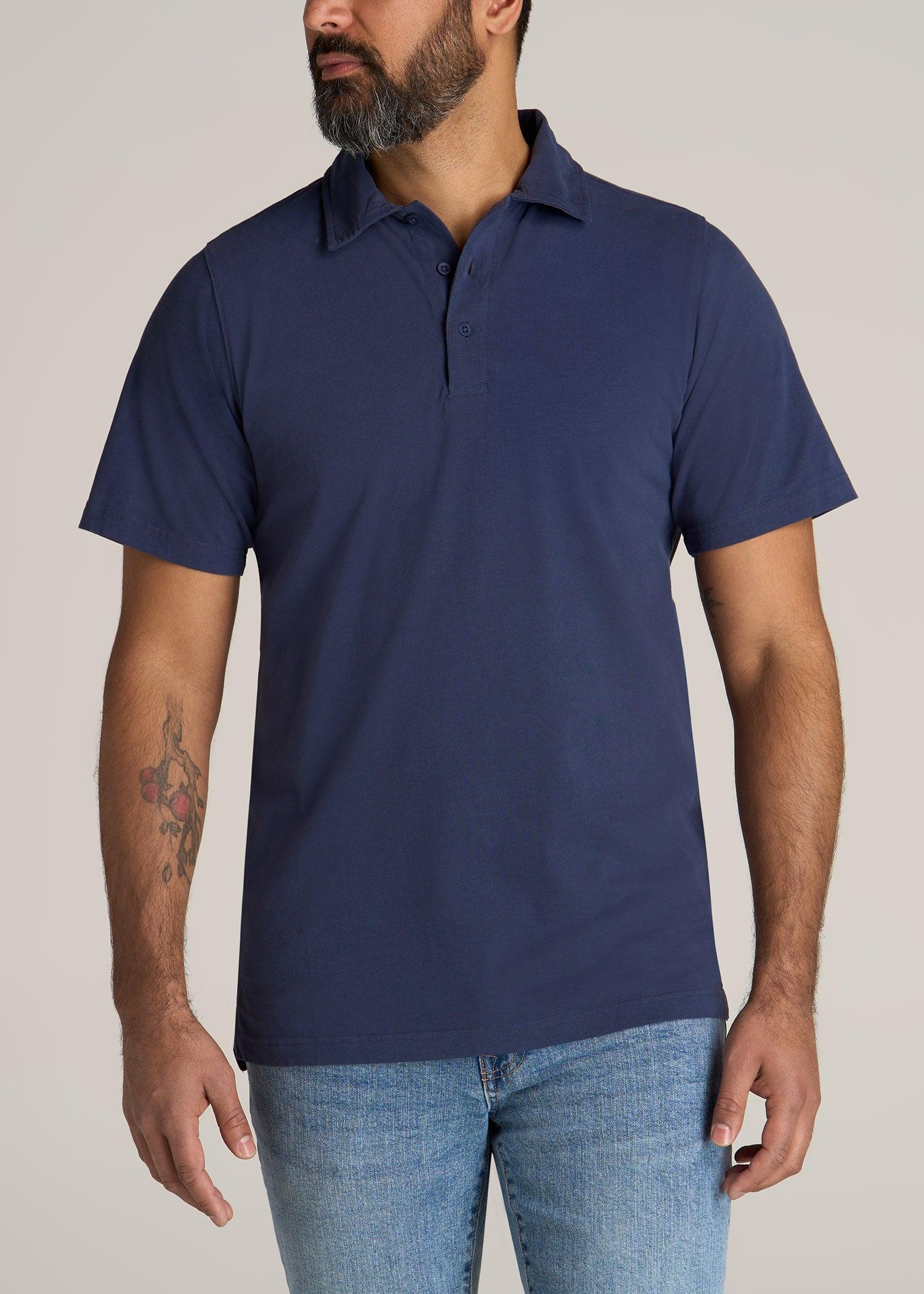 LJ&S Ultra Soft Short Sleeve Cotton Polo for Tall Men in Vintage Midnight Navy Product Image